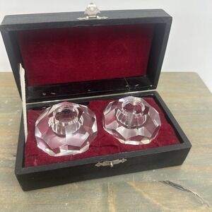 2 Vintage Crystal Ball Faceted Candle Stick Holders Made In Japan MCM 2.5" W/box